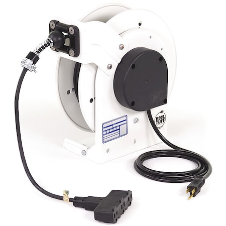 Kh Industries Cord Reel, NEMA 5-15P, 16 AWG, White Reel Color, 35 ft Length RTAN3LW-WTT515-B16H
