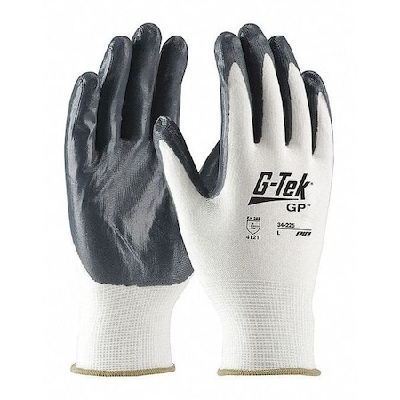 Pip Coated Gloves, Nitrile, Smooth, Palm and Fingers, Not Rated Abrasion Level, White/Gray, M 1 PR 34-225/M