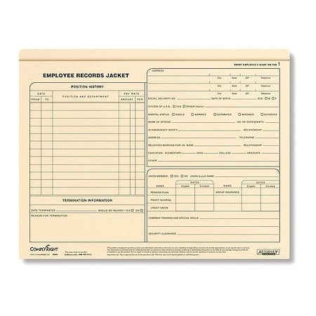 Complyright Employee Records Jacket, Std Letter, PK25 A5001