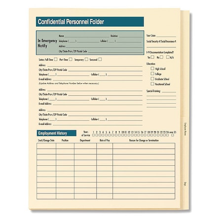 Complyright Personnel Folder, Std, Confidential, PK25 A223