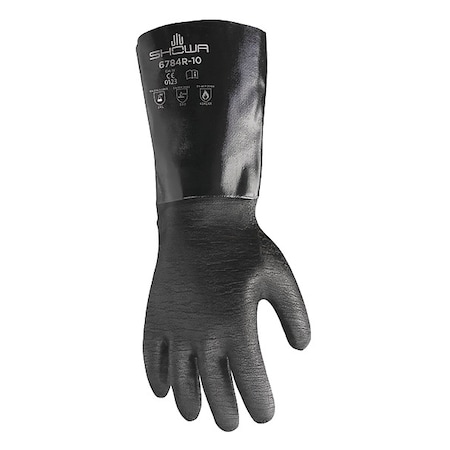 Showa 6784R Chemical Resistant Gloves, Neoprene, 14 in L, 26 mil, Black, 10, 1 PR 6784R