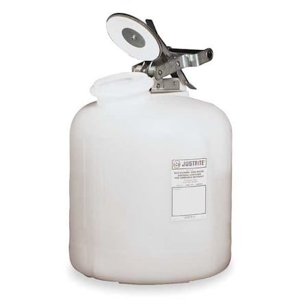 Justrite Liquid Disposal Safety Can, Polyethylene, 2 gal, Wide-Mouth, White, for Corrosives/Acids 12762