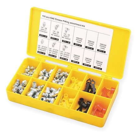 Westward Grease Fitting And Cap Kit, SAE, 100 PC 3APF4