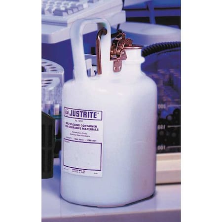 Justrite Liquid Disposal Safety Can, Polyethylene, 1 gal, Stainless Steel Hardware, White, Corrosives/Acids 12161