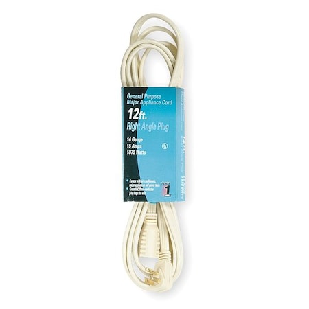 Zoro Select SPT-3 Indoor Extension Cord, 14 AWG 1 Outlet, 5-15R, Beige, PVC, 5-15P, 12 ft 3AY49
