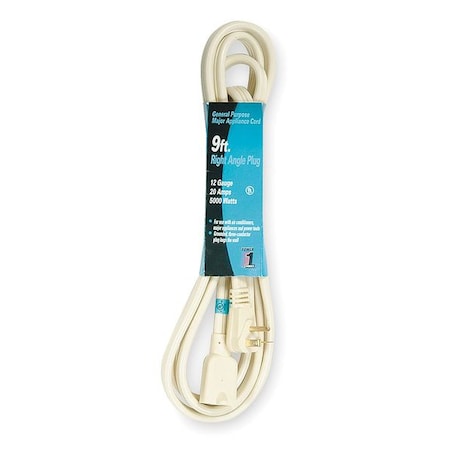 Zoro Select SPT-3 Indoor Extension Cord, 12 AWG 1 Outlet, 6-20R, Beige, PVC, 6-20P, 9 ft 3AY47