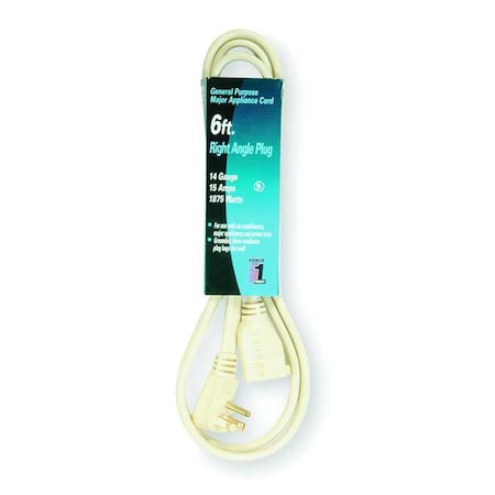 Zoro Select SPT-3 Indoor Extension Cord, 14 AWG 1 Outlet, 5-15R, Beige, PVC, 5-15P, 6 ft 3AY45
