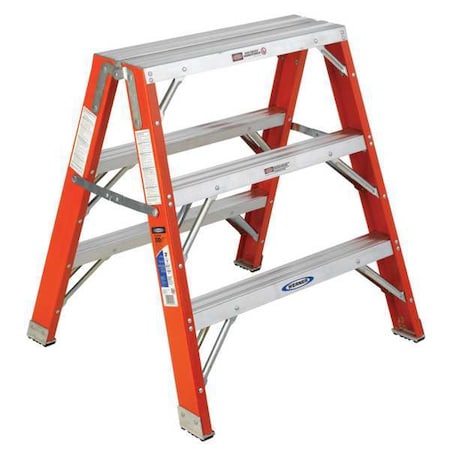 Werner Work Stand and Sawhorse Ladder, 3 Steps, 300 lb Load Capacity, 36 in Overall Height, Fiberglass TW6203