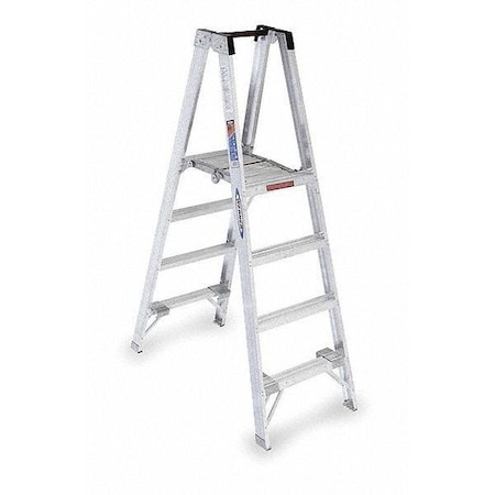 WERNER 6 ft Aluminum Twin Platform Stepladder, 300 lb Capacity PT374