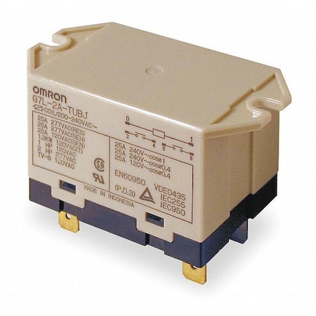 OMRON Enclosed Power Relay, Surface (Top Flange) Mounted, DPST-NO, 200/240V AC, 6 Pins, 2 Poles G7L-2A-TUBJ-CB-AC200/240