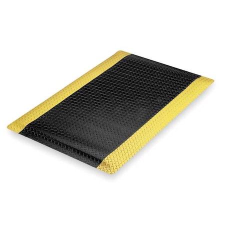 Notrax Antifatigue Mat, 5 ft L x 3 ft W, 1 in Thickness, Vinyl, Diamond Plate, Black/Yellow 979S0035YB