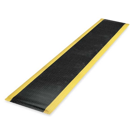 Notrax Antifatigue Mat, 12 ft. L x 3 ft. W, 1" Thickness, Vinyl, Diamond Plate, Black/Yellow 979S0312YB