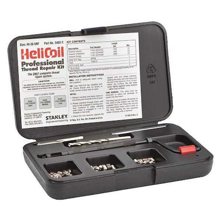 Stanley Engineered Fastening Free-Running Helical Insert Repair Kit, Helical Inserts, #8-36, Plain 18-8 Stainless Steel 5402-2
