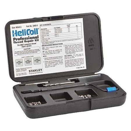 Stanley Engineered Fastening Free-Running Helical Insert Repair Kit, Helical Inserts, M3-0.50, Plain 18-8 Stainless Steel 5403-3