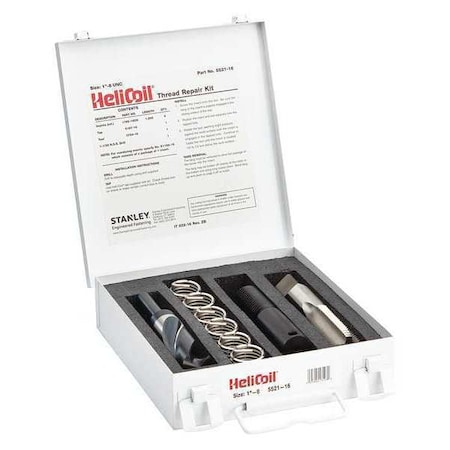 Stanley Engineered Fastening Free-Running Helical Insert Repair Kit, Helical Inserts, 1"-8, Plain 18-8 Stainless Steel, 6 Inserts 5521-16