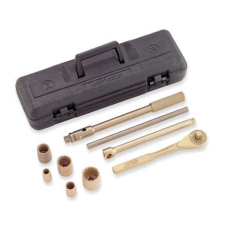 Ampco Safety Tools 1/2" Drive Socket Set SAE 9 Pieces 1/2 in to 1 1/4 in , Beryllium Copper Alloy Plated W-290