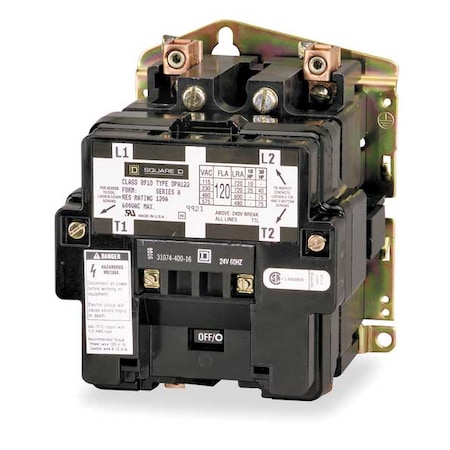 Square D Definite Purpose Magnetic Contactor, 24V AC, 2 P, Non-Reversing, 1 Phase, Box Lug & Quick Connect 8910DPA72V14