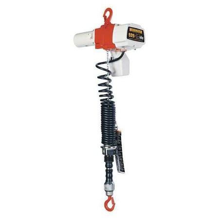 Harrington Electric Chain Hoist, 2,000 lb, 20 ft, Hook Mounted - No Trolley, 208-230/460V AC, Yellow NER010L-20