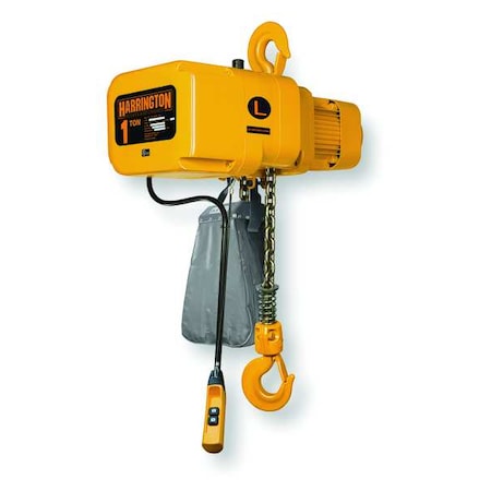 HARRINGTON Electric Chain Hoist, 4,000 lb, 15 ft, Hook Mounted - No Trolley, Yellow NER020L-15