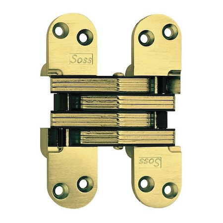 Soss Concealed Hinge, Brass, Full Mortise Mounting, 1 3/8 in Leaf W x 5 1/2 in Leaf H, Satin Brass 220US4