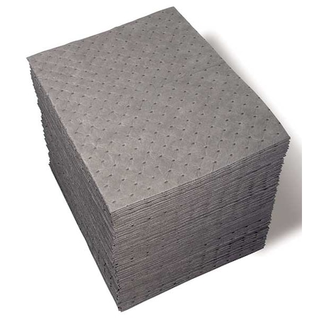 Brady Sorbent Pad, 19 gal, 15 in x 19 in, Universal, Gray, 100 PK UXT100
