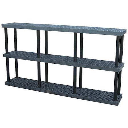 Structural Plastics Freestanding Plastic Shelving, Open Style, 16 in D, 96 in W, 51 in H, 3 Shelves, Black S9616X3