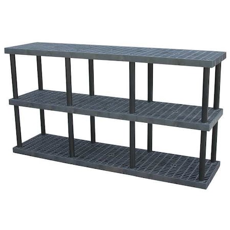 Structural Plastics Freestanding Plastic Shelving, Open Style, 24 in D, 96 in W, 51 in H, 3 Shelves, Black S9624X3