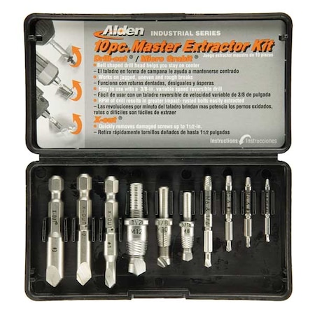 Alden Drill/Extractor Set, 10 PC, No 5-1/2 In Cap 1007P