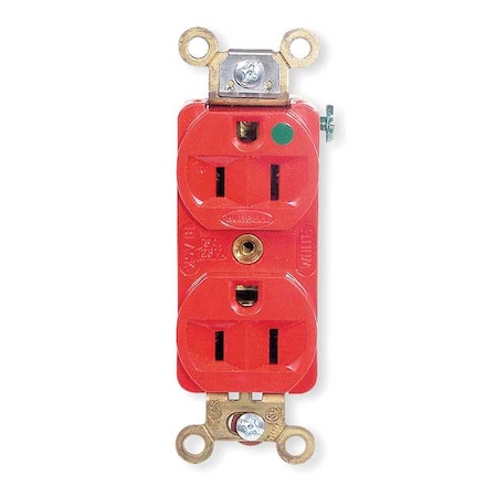 Hubbell Wiring Device-Kellems Straight Blade Receptacle, 5-15R, 15 A, 125V AC, 2 Pole, 3 Wire, Flush Mount, Grounded HBL8200HRED