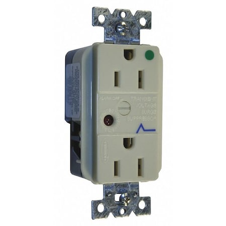 Hubbell Wiring Device-Kellems Straight Blade Receptacle, 5-15R, 15 A, 125V AC, 2 Pole, 3 Wire, Flush Mount, Grounded HBL8262ISA