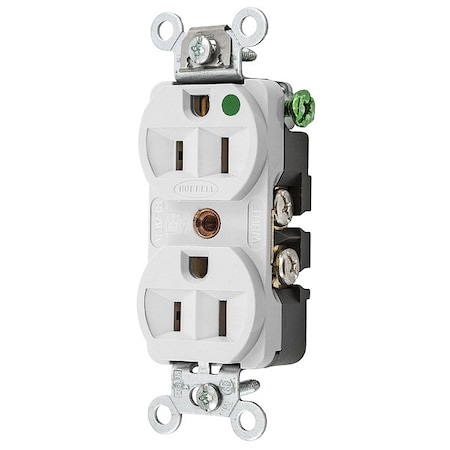 Hubbell Wiring Device-Kellems Duplex Straight Blade Receptacle, 5-15R, 15 A, 125V AC, 2 Pole, 3 Wire, Flush Mount, Grounded HBL8200HW