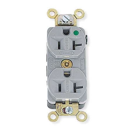 Hubbell Wiring Device-Kellems Straight Blade Receptacle, 5-20R, 20 A, 125V AC, 2 Pole, 3 Wire, Flush Mount, Grounded HBL8300HG