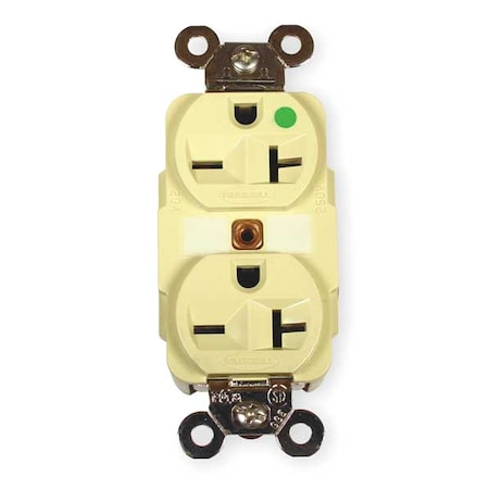 Hubbell Wiring Device-Kellems Straight Blade Receptacle, 6-20R, 20 A, 250V AC, 2 Pole, 3 Wire, Flush Mount, Grounded HBL8400I