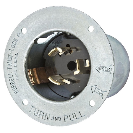 Hubbell Wiring Device-Kellems Flanged Locking Inlet, Non-NEMA, 50 A, 250V AC, Three Phase, 3 Pole, Flush Mount, Screw Terminals CS8375