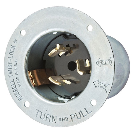 Hubbell Wiring Device-Kellems Flanged Locking Inlet, Non-NEMA, 50 A, 480V AC, Three Phase, 3 Pole, Flush Mount, Screw Terminals CS8175