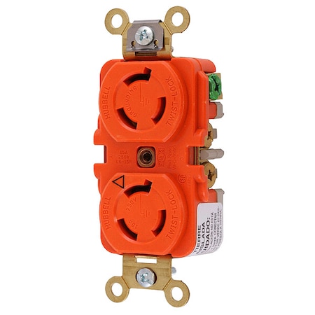 Hubbell Wiring Device-Kellems Duplex Locking Receptacle, L6-15R, 30 A, 250V AC, Single Phase, 2 Pole, Flush Mount, Orange IG4550A