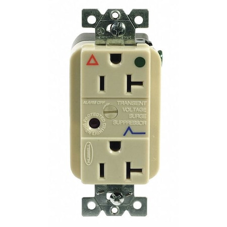 Hubbell Wiring Device-Kellems Straight Blade Receptacle, 5-20R, 20 A, 125V AC, 2 Pole, 3 Wire, Flush Mount, Isolated Ground IG8362ISA