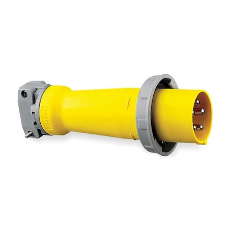 Hubbell Wiring Device-Kellems Pin & Sleeve Plug, 100 A, 120/208V AC, Three Phase, 3 Pole, IEC Grounding, Yellow, NEMA Not Rated M5100P9