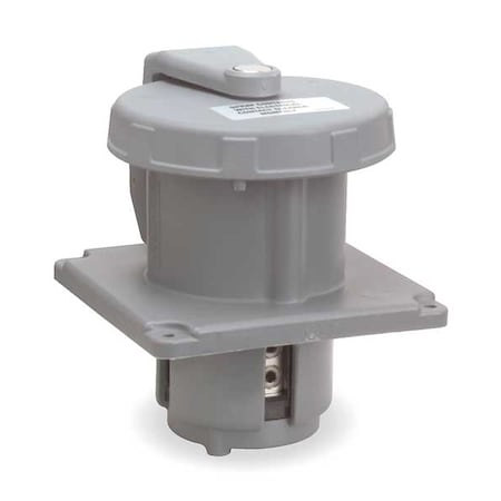 Hubbell Wiring Device-Kellems Pin & Sleeve Inlet, 100 A, 125/250V AC, Single Phase, 3 Pole, IEC Grounding, Gray M4100B12R