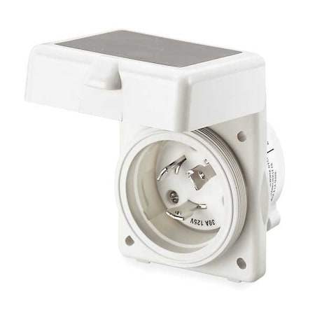 Hubbell Wiring Device-Kellems Flanged Locking Inlet, Non-NEMA, 50 A, 125/250V AC, Single Phase, 3 Pole, Flush Mount, White HBL504NM