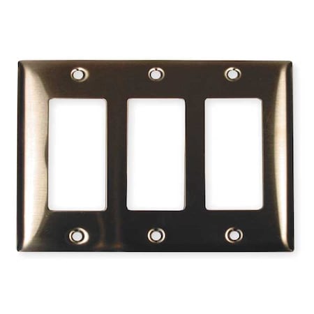 Hubbell Wiring Device-Kellems Rocker Wall Plates and Box Cover, Number of Gangs: 3 Stainless Steel, Brushed Finish, Silver SS263