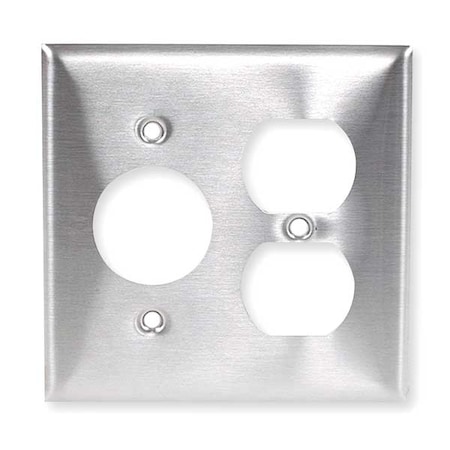 Hubbell Wiring Device-Kellems Single/Duplex Receptacle Wall Plates and Box Cover, Number of Gangs: 2 Stainless Steel, Silver SS78