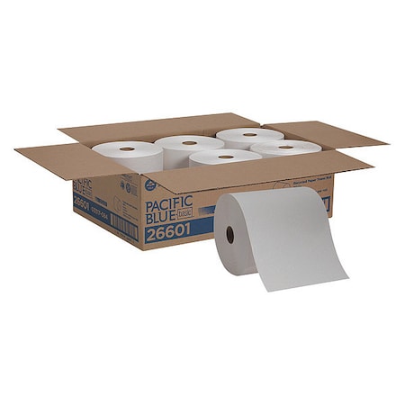 Georgia-Pacific Pacific Blue Basic Hardwound Paper Towels, Continuous Roll, 7 7/8 in W, 800 ft, White, PK6 26601