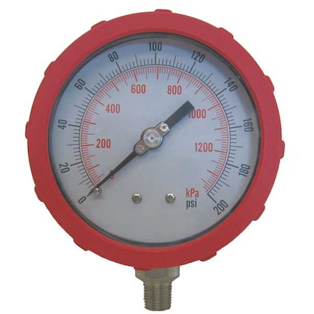 Zoro Select Industrial Pressure Gauge, 0 to 200 psi, 4 in Dial, 1/4 in NPT, Bottom Location 4EFJ4