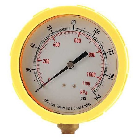 Zoro Select Industrial Pressure Gauge, 0 to 160 psi, 4 in Dial, 1/4 in NPT, Bottom Location 4EFK2