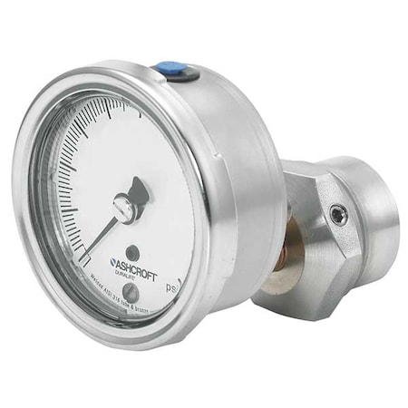 Ashcroft Pressure Gauge with Diaphragm Seal, 30 to 0 to 30 psi, 2 1/2 in Dial, 1/4 in NPT 251009AW02B/310SSLXCGV/30