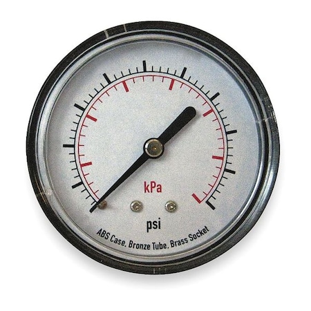 Zoro Select Commercial Pressure Gauge, 0 to 600 psi, 2 1/2 in Dial, 1/4 in BSPT, Center Back Location 4EFE9