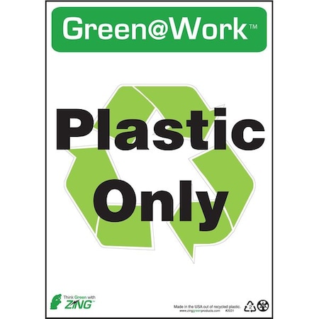 Zing Sign, Plastic Only Recycling, 14X10", 2031 2031
