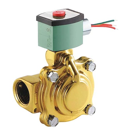 Asco Solenoid Valve, 2-Way, 2-Position, Normally Closed, 1-1/2 in Pipe Size, 24V AC, High Flow, Brass 8210G022