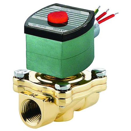 Asco Solenoid Valve, 2-Way, 2-Position, Normally Open, 1 in Pipe Size, 120V AC, High Flow, Brass, NBR 8210G014